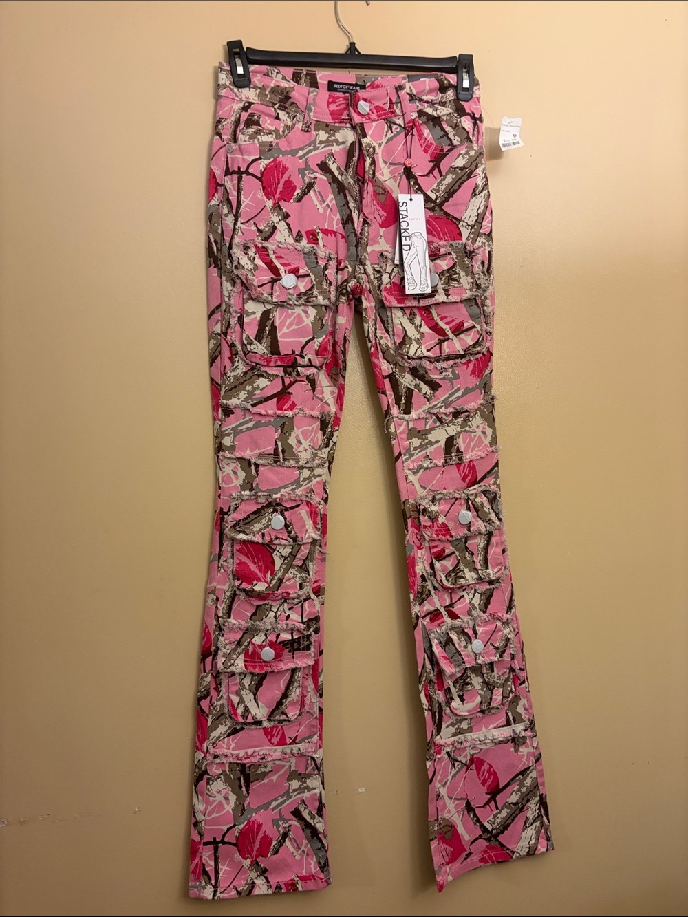 Pink Camo Boot-Cut Cargo Pants